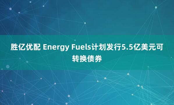 胜亿优配 Energy Fuels计划发行5.5亿美元可转换债券